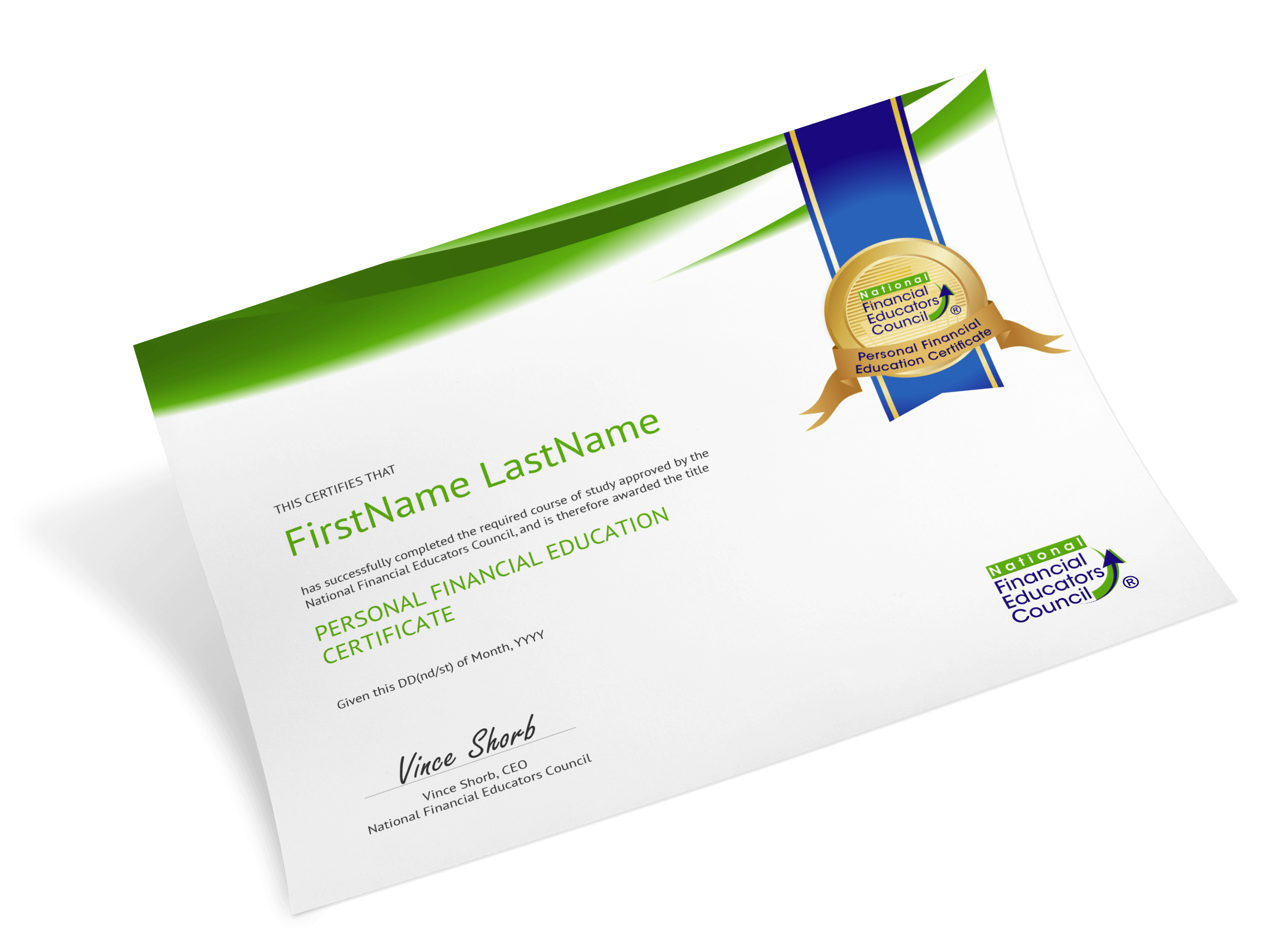 Personal Financial Education Certificate of Completion